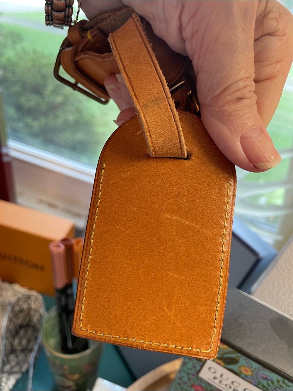 Louis Vuitton  Tan Leather Luggage Tag    Authentic  Box not included - Picture 6 of 9